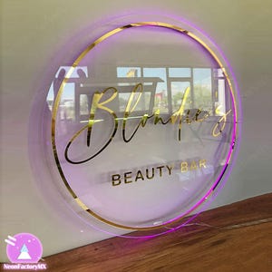 Custom 3D Round Backlit Business Sign, Acrylic Business Logo Sign with Neon, LED Logo Sign,Salon Backlit Sign,Light Up Sign,Office Wall Sign