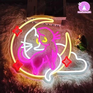 Letrero de neón con diseño de gato en la luna, arte estético de gato kawaii, luz de neón LED de anime, decoración para habitación infantil, luz nocturna de gato en la luna, sala de juegos para niñas, regalos para niños