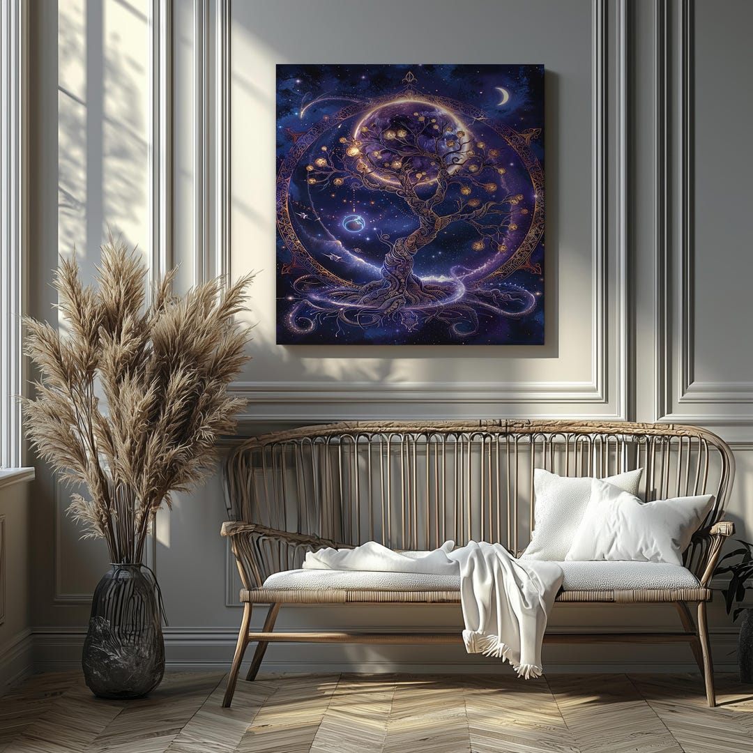 Canvas Wall Art Spiritual Wall Decor Golden Light Cosmic Tree of Life ...