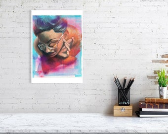 Limited | Fine Art Print | Mixed Media Portrait Nora | Acryl und Oil Color