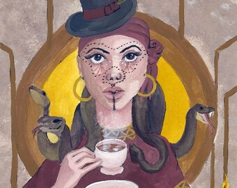 Limitierter Kunstdruck "Die fantastische Mme Euryale" in Fine Art Qualität - Acrylic Gouache Painting, Giclee Druck