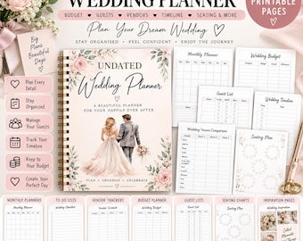 Undated Wedding Planner | 79 Printable Pages | Budget, Guests, Vendors, Timeline & Seating