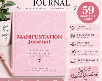 Undated Manifestation Journal | 59 Page Printable Goal & Gratitude Planner PDF