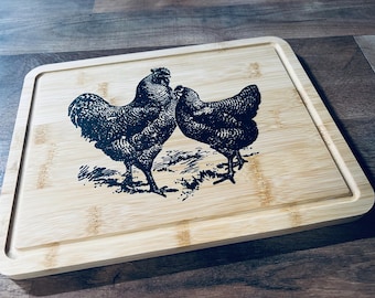 Farmhouse Decorative Rooster and Hen Cutting Board, Rustic Cutting Board