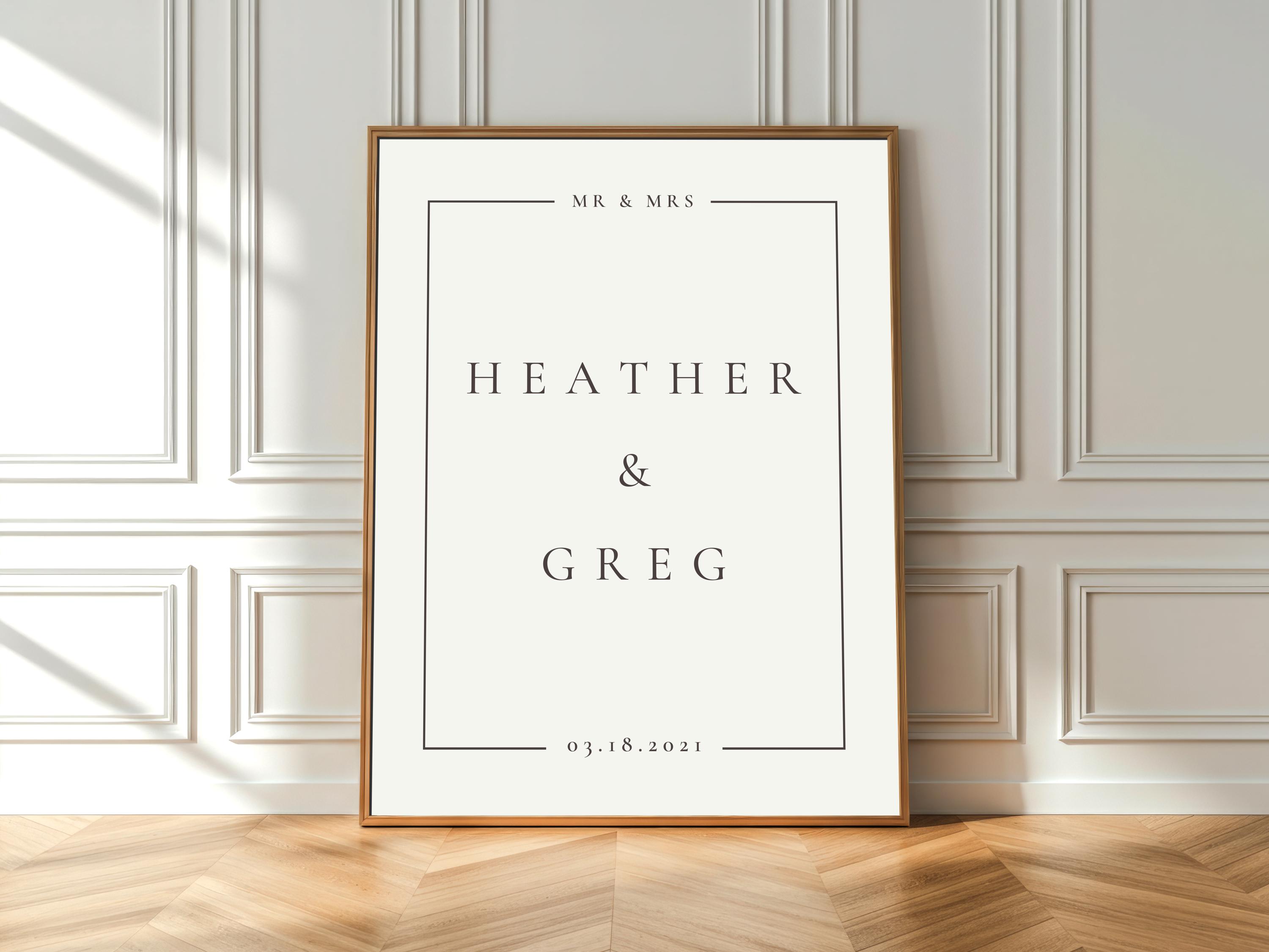 Minimalist Custom Wedding Name Print Digital Couple Art Newlywed Gift Mr and Mrs Wall Decor Personalized Marriage Poster