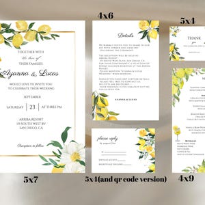 Suit, Zitrone Hochzeitseinladung, Zitrus Sommer Hochzeitseinladung, bearbeitbares Einladungsset, druckbare Hochzeitseinladung, 6 Elemente