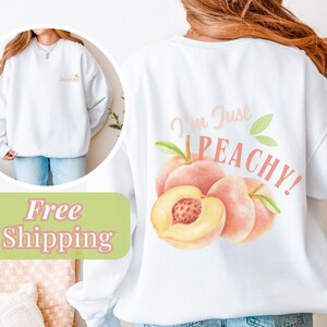 Peach Design Sweatshirt Unisex Oversized Gilden Pullover Boho Cozy Outfit for Peach Lovers Gift for Her Casual Everyday Wear Cute Apparel