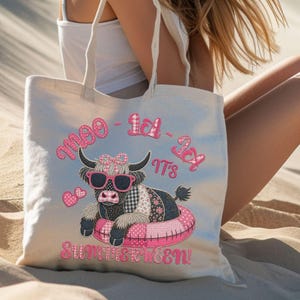 Moo-La-La It's Summerween PNG • Highland Cow Summer Halloween Beach Shirt Graphic • Embroidered Style Digital Design for Apparel