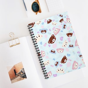 Lindo cuaderno espiral con temática de osos, bonito regalo de papelería, cuaderno escolar, bonito regalo para amantes de los pasteles, diario infantil, Kawaii Core