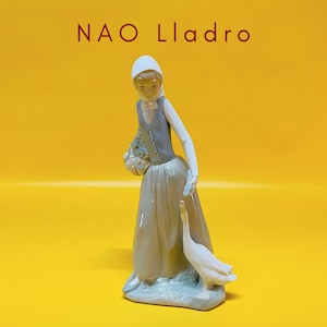 Porcelain Figurine Nao Lladro Woman Holding Basket with Duck Elegant Vintage Decor Collectible Figurine Gift for Home or Collector Gift