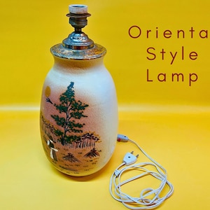 Luminária de mesa vintage oriental bege, pintada à mão, de cerâmica chinesa, redonda, luz de decoração asiática, estilo antigo, iluminação para casa, toque boho