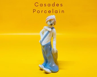 Casades Small Colorful Porcelain Clown Figurine Made in Spain Vintage Handmade Ceramic Collectible Excellent Condition Circus Decor