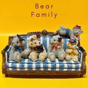 Ceramic or Resin Bear Family Figurine 4 Bears Sitting on Sofa Ideal Gift for Baptisms Baby Shower or Nursery Decor Perfect Condition