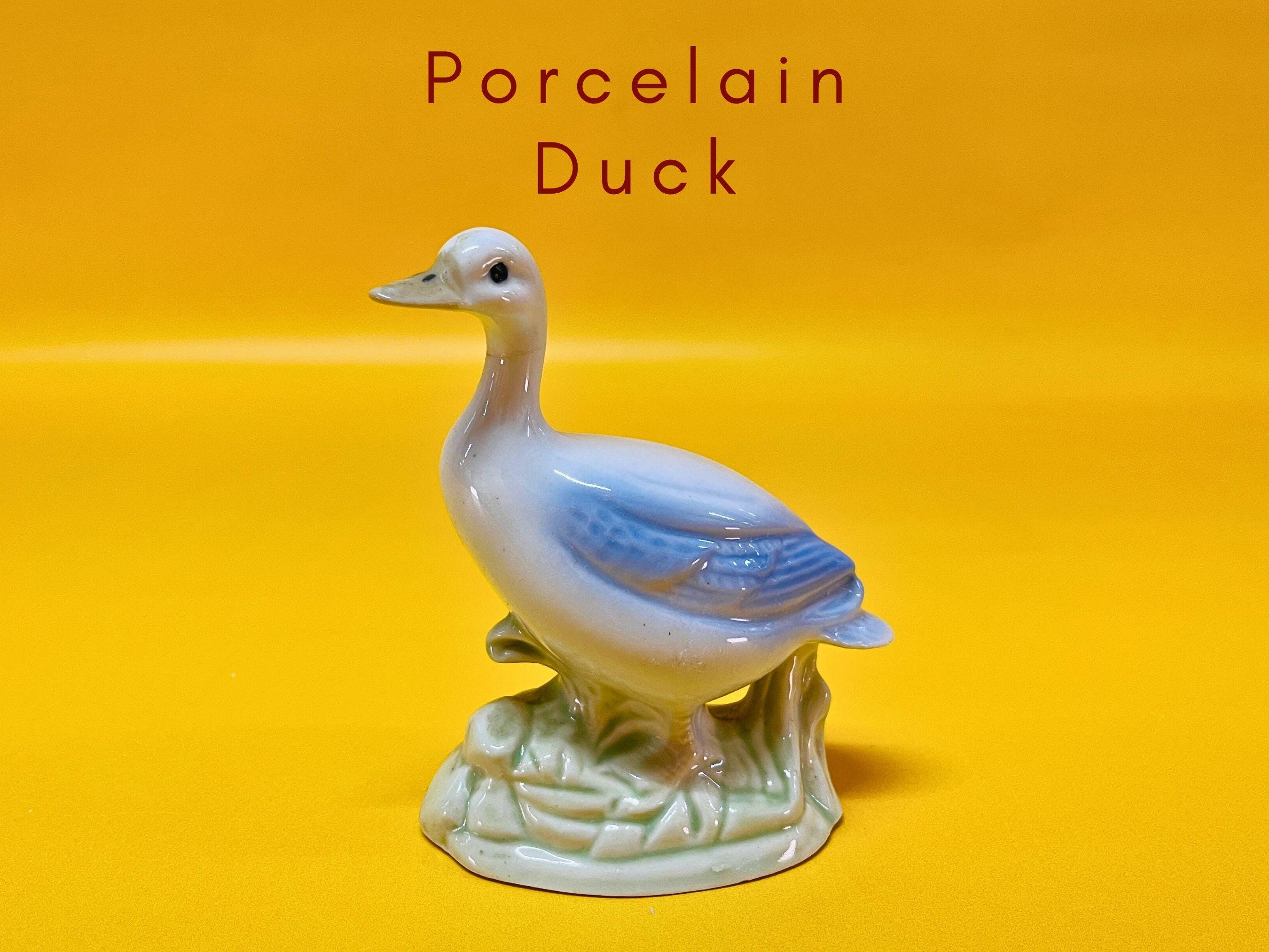 Vintage Porcelain Duck Figurine Small Ceramic Bird Ornament Collectible Animal Decor Farmhouse Style Shelf Display Gift