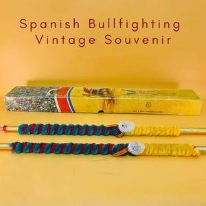 Vintage Spanish Bullfighting Banderillas Souvenir Set With Box Traditional Matador Decor Rustic Wall Art Made in Spain Vintage Home Decor