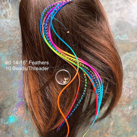 Hair Feathers Rainbow Hair Accessories Long Feather Hair Extensions Rainbow  Colored Real Rooster Feather Extensions DIY Kit -  Israel