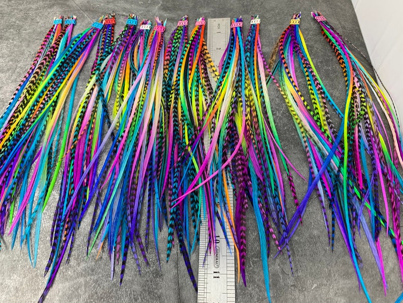 Hair Feathers Rainbow Hair Accessories Long Feather Hair Extensions Rainbow Colored Real Rooster Feather Extensions DIY Kit