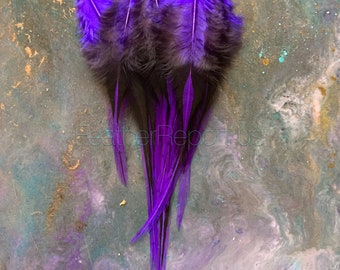 Small Violet Purple Craft Feathers Laced Rooster Cape Feathers for Crafts  Dainty Tiny Feathers V Shaped Pointed Great for Scrapbooks 15PCS 