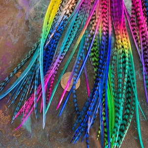 Bulk Hair Feathers Long Feather Hair Extensions Rainbow Wholesale Salon Feather Extensions Colored Rooster Feathers Florida OOAK 100pcs