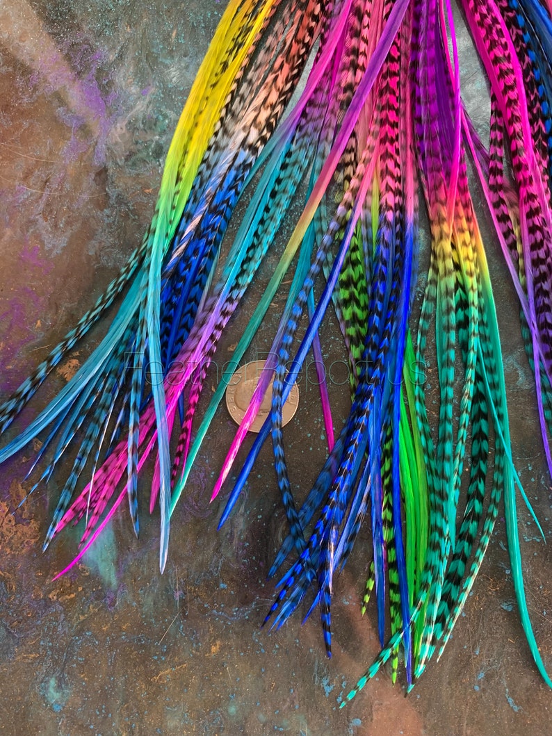 Bulk Hair Feathers Long Feather Hair Extensions Rainbow Wholesale Salon Feather Extensions Colored Rooster Feathers Florida OOAK 100pcs