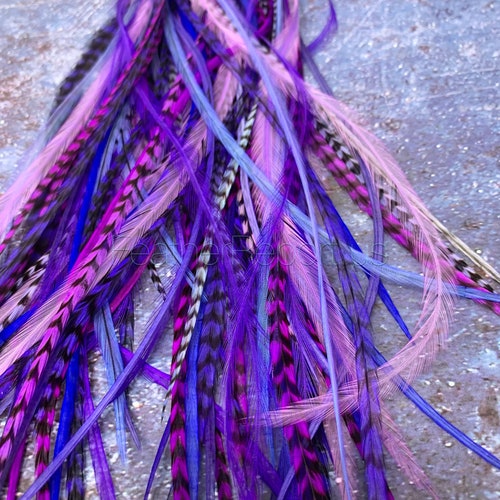 Blue Feather Hair Extensions Long Rooster Feathers for Hair Etsy