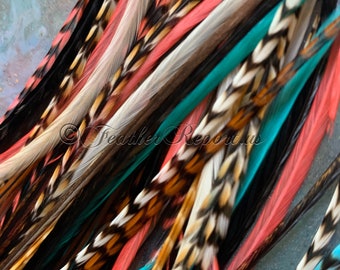 Extra Long Hair Feathers Extensions Accessories for Hair Natural Turquoise Red Teal Feathers Hair Accessories Boho Fashion Feathers 12Pack