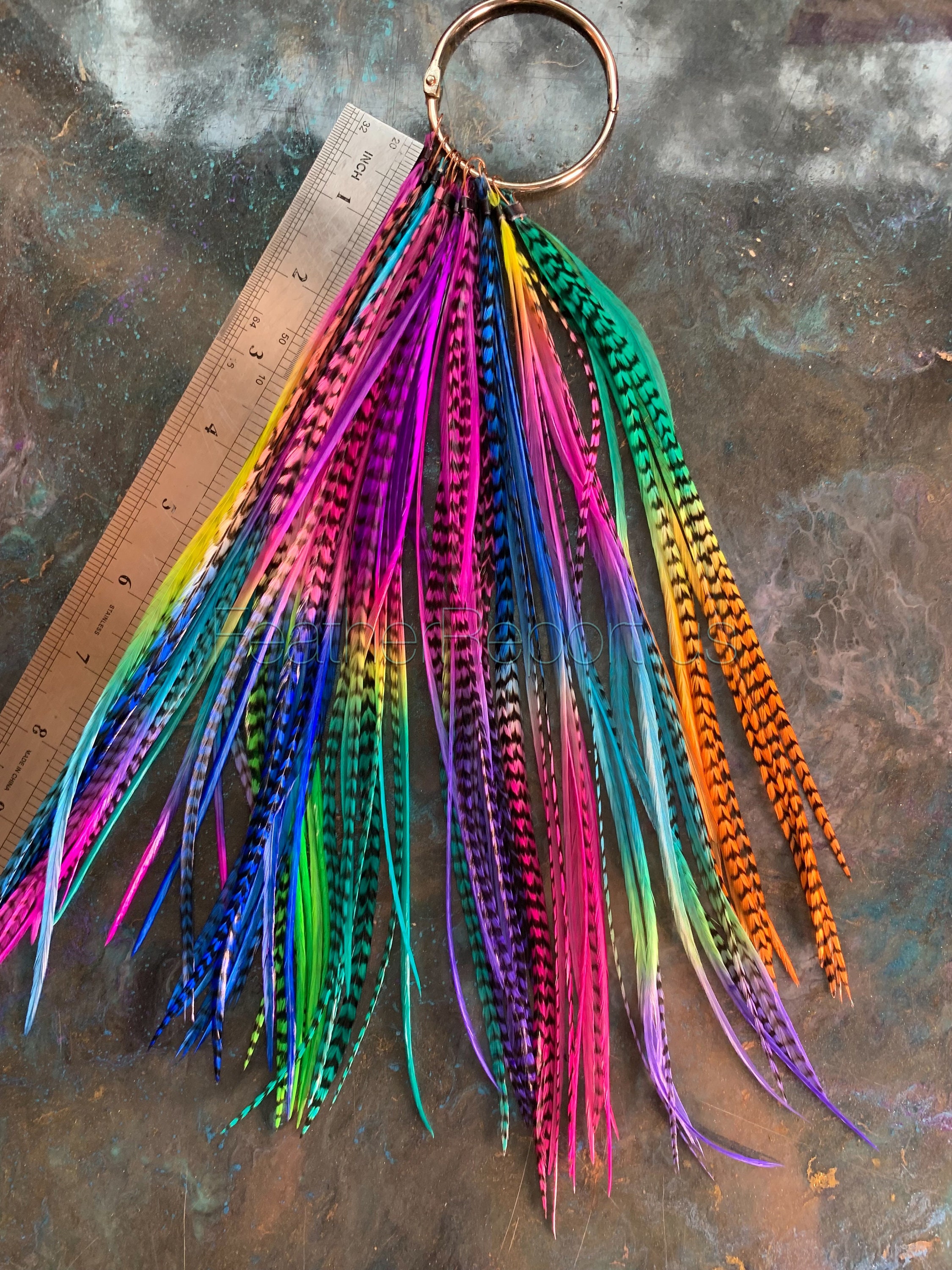 Hair Feathers Rainbow Hair Accessories Long Feather Hair Extensions Rainbow  Colored Real Rooster Feather Extensions DIY Kit 