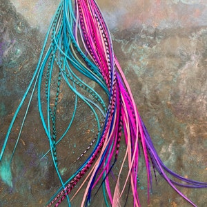 Skinny Feather Extensions Bulk Rooster Feathers for Crafts Turquoise Pink Blue and Purple Feathers Fly Tying Hackle 75 Pcs image 4