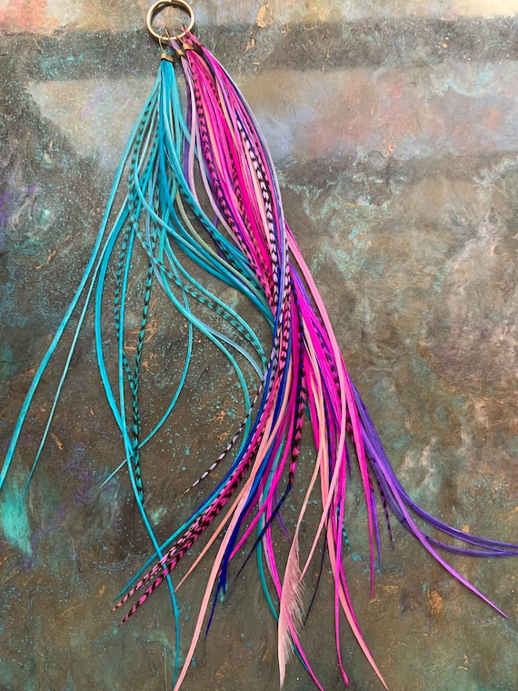 Skinny Feather Extensions Bulk Rooster Feathers for Crafts Turquoise Pink  Blue and Purple Feathers Fly Tying Hackle 75 Pcs