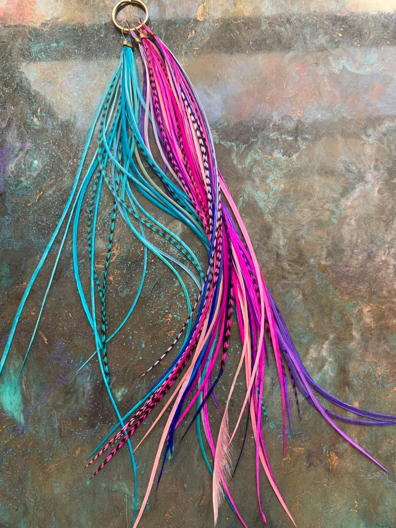 Skinny Feather Extensions Bulk Rooster Feathers for Crafts Turquoise Pink Blue and Purple Feathers Fly Tying Hackle 75 Pcs image 4