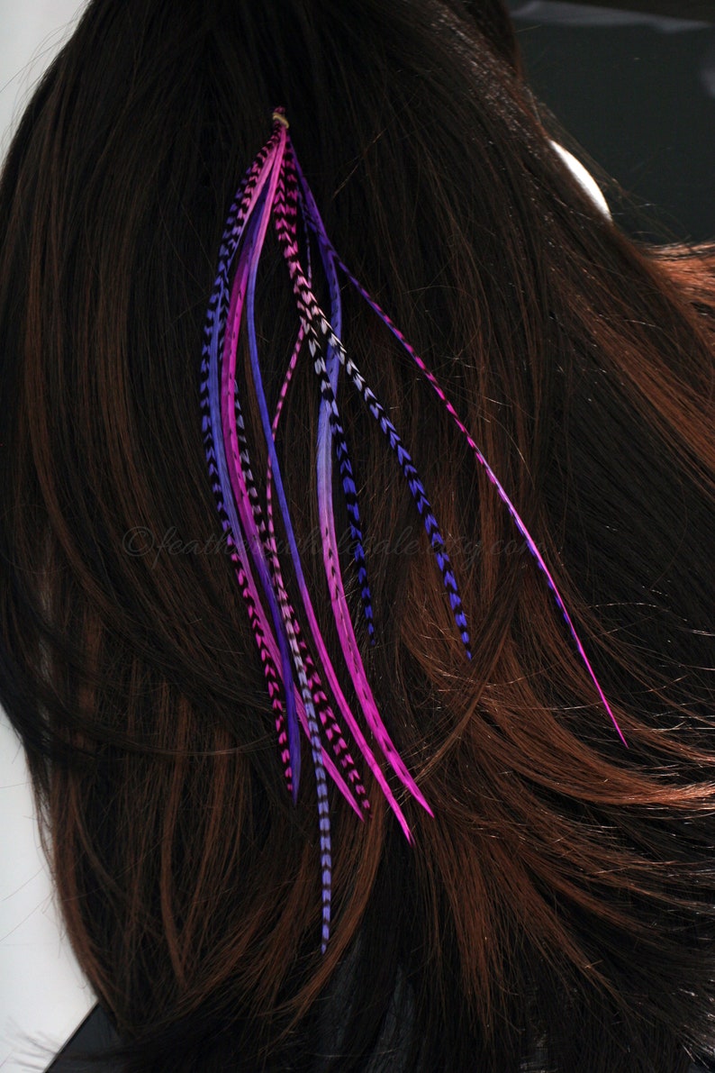 hot purple hot pink ombre real hair feather extensions bundles of 10 9 to 12 inch grizzly and solid feather boho hair accessories
