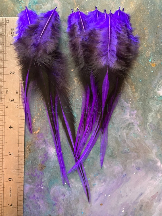Violet Craft Feathers Purple Laced Rooster Saddle Feathers for Crafts  Decorating Purple Feathers for Earrings 12 per Pack 