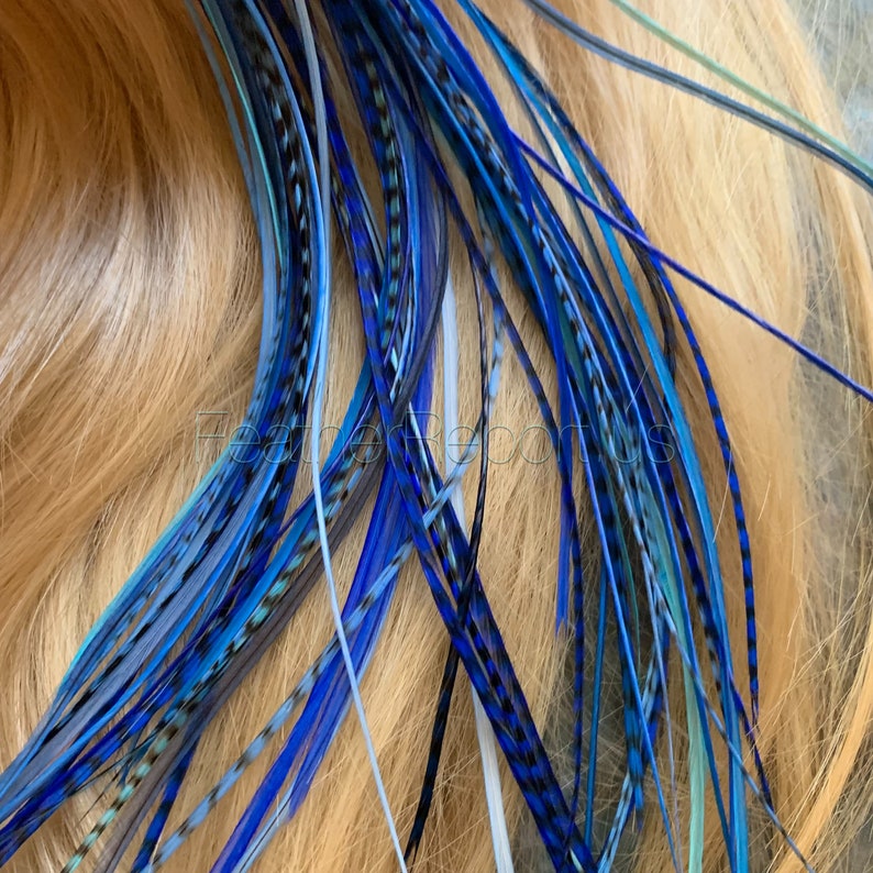 Long Thin Blue Hair Feather Extensions Bulk Super Skinnies Extreme Blue 50Pack Real Rooster Feathers