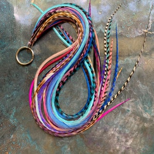 XXL Hair Feather Extension Kit Blue Purple Pink Natural Feathers 14to17inch Pack of 30