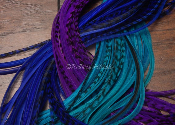 Bulk Hair Feathers Wholesale Hair Extensions Teal Blue Purple Etsy