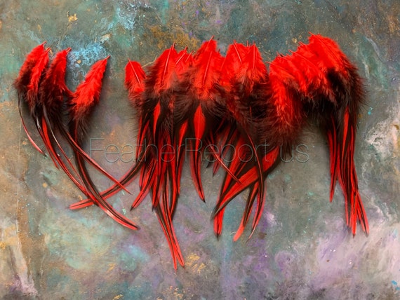 Lollipop Red Laced Rooster Feathers Saddle Feathers for Crafts