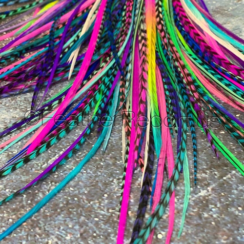 6 Pc Feather Hair Extensionslongdiy Kit With Silicone Etsy