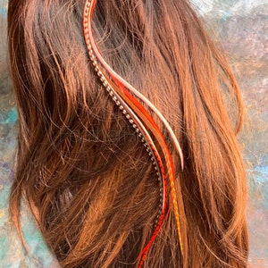 Roter Pfirsich Langes Haar Feder-Verlängerung Ginger DIY Kit Für Haar Dunkelrot Schwarz Ginger Verklebt Echte Federn Bild 7