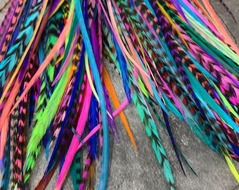 Hair Feathers 50 Feather Hair Extensions Short Medium Hair Plume Fuchsia Turquoise Purple Lime Short Hair Feathers Earring Feathers Trimmed