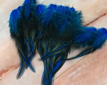 Blue Craft Feathers Laced Rooster Saddle Feathers for Crafts Hat Feathers Fly Fishing Materials Bright Blue Feathers 12PCS