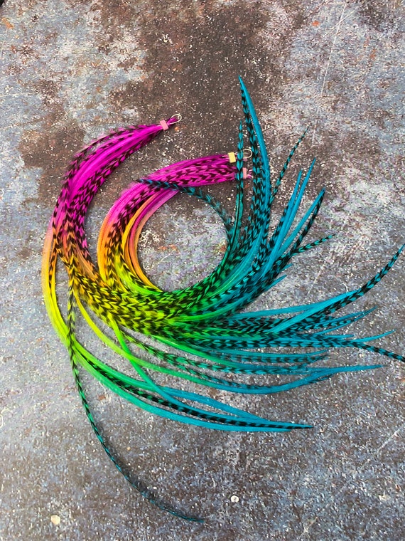 Sexy Sparkles Real Rooster Feather Hair Extensions, Long Rainbow Colors with Beads and Loop Tool Kit - 20 Feathers, Size: One Size