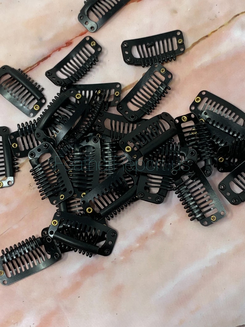 32MM Hair Extension Clips: Snap Weft Clip with Silicone - 10 Pcs Black