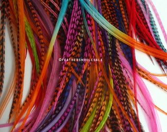 Creative Colored Hair Feathers Wholesale Mixed Rainbow 6to10 inch Feather Extensions Bulk Rooster Feathers for Hair Accessories Singles 50pc