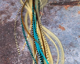 Caribbean Blue and Brown Feather Clip for Long Hair Boho Hair Accessory Hippie Hair Clip Bohemian Gift Hair Gift Feather Jewelry for Hair