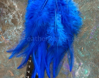 Blue Feathers for Crafts Feather Brilliant Blue Chinese rooster Saddles Trimmed and Groomed 15 Real Feathers Colored Blue 4to6inch