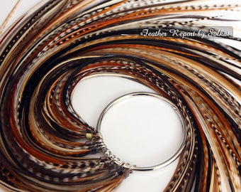 Boho Hair Accessories Feather Extensions DIY Kit Brown Beige Hair Feathers Hair Accessory for Women 30 Real Feather Hair Extensions