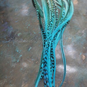 Boho Hair Accessories Feather Extensions 10 Turquoise Blue Ombre Hair Feathers Diy Kit with Beads Blue Rooster Hair Feathers
