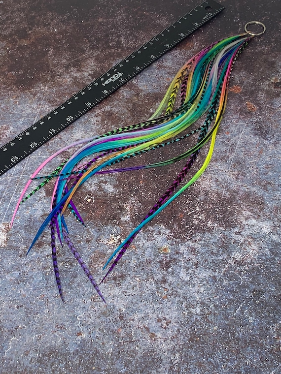 20 Mixed Rainbow Bright Rooster Hair Feathers Extensions