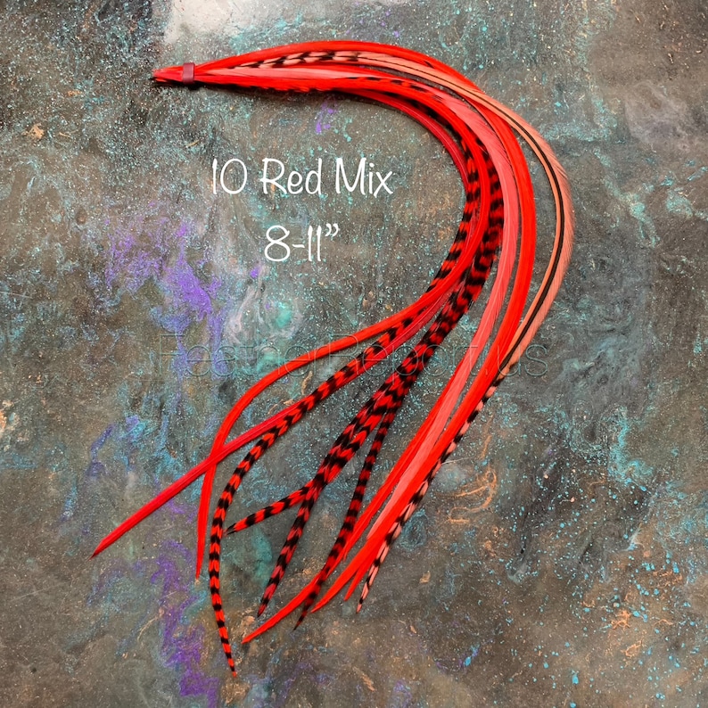 Red Hair Feathers Accessories for Long Hair Cherry Red Bright Light Crimson Real Feather Extensions Red Hair Accessories for Women 10pcs