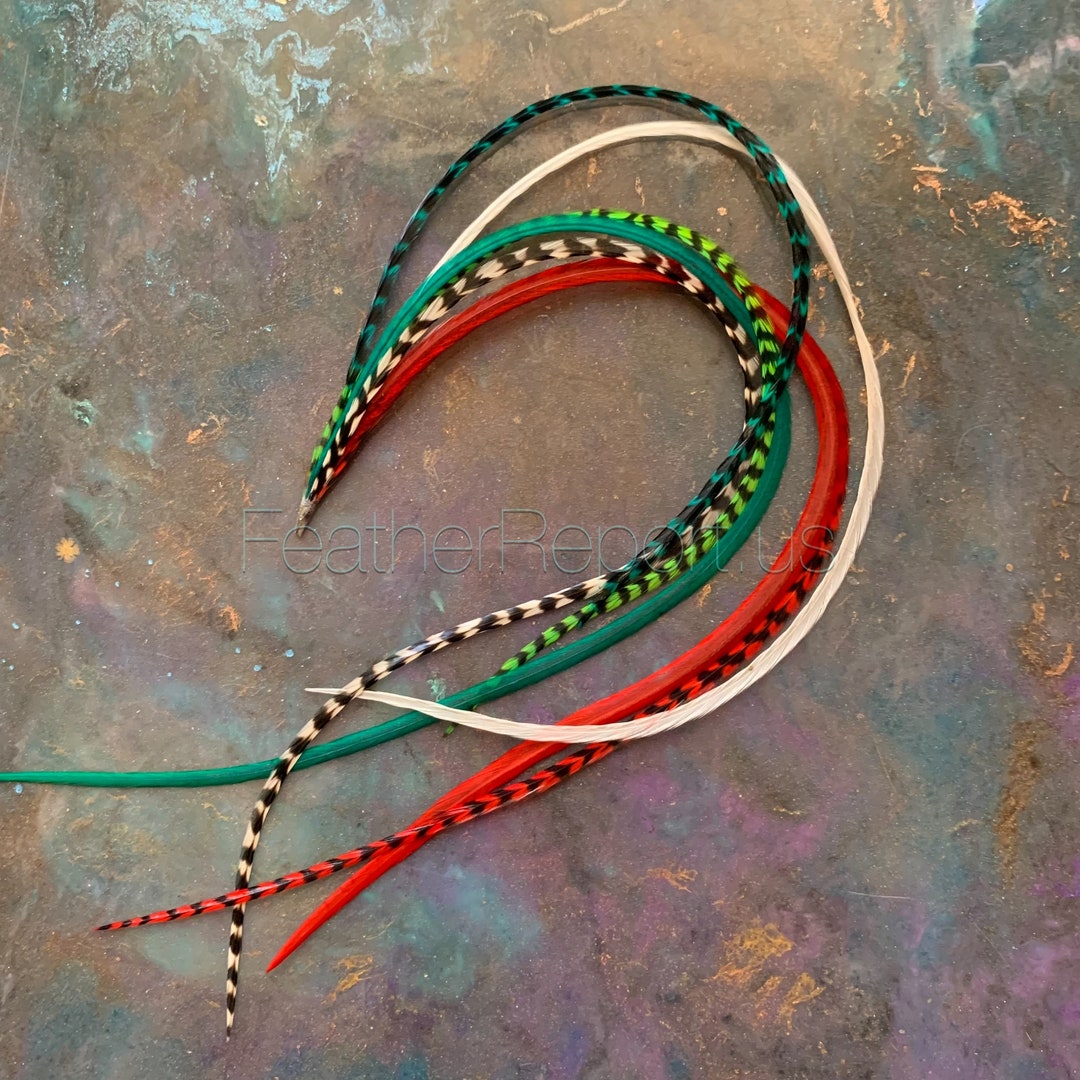 Bonded Feathers Hair Extension Christmas Color Diy Kit With Beads Red